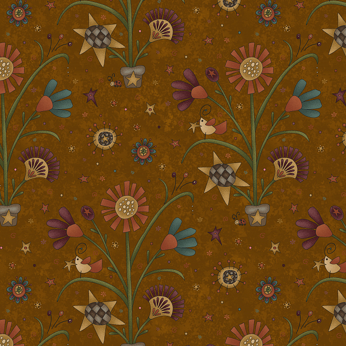 Ткань хлопок пэчворк коричневый, цветы, Henry Glass (арт. 237047)