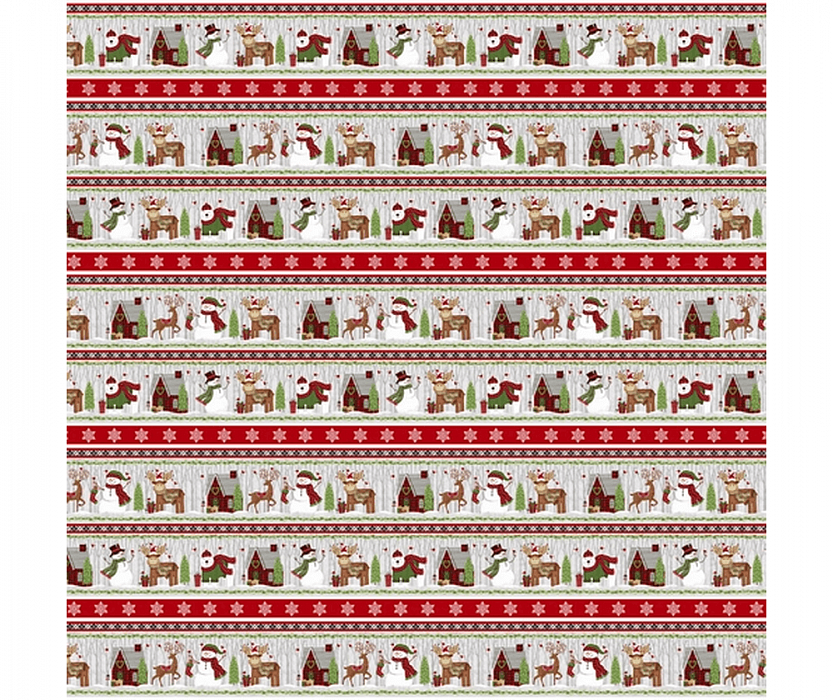 Ткань хлопок пэчворк красный, полоски бордюры праздники новый год, Studio E (арт. 5696-98)