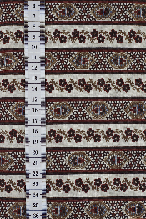 Ткань хлопок пэчворк бежевый бордовый, полоски бордюры, ALFA (арт. 225626)