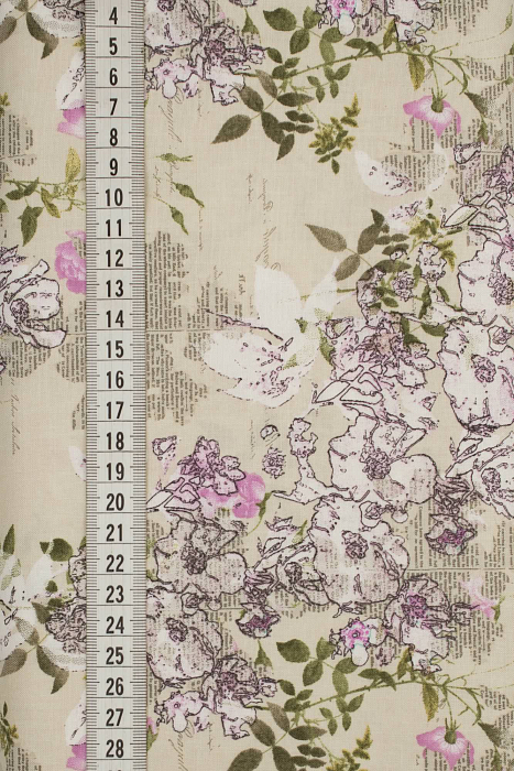 Ткань хлопок пэчворк зеленый розовый бежевый, цветы, ALFA (арт. 229498)
