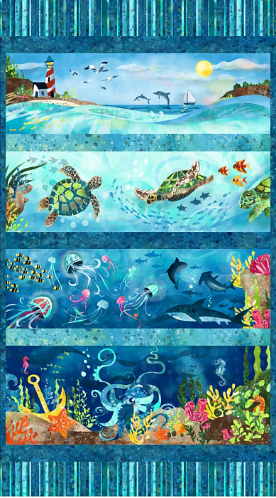 Ткань хлопок пэчворк разноцветные, морская тематика животные, Studio E (арт. 4503P-11)