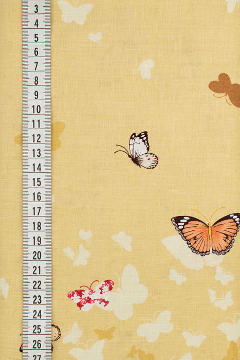 Ткань хлопок пэчворк бежевый, птицы и бабочки, ALFA (арт. 212950)