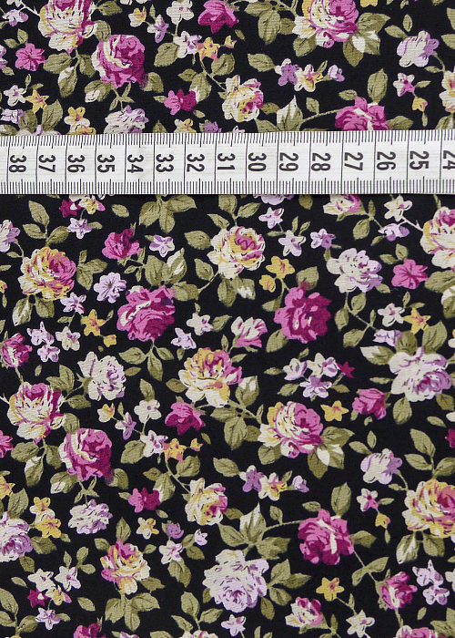 Ткань хлопок плательные ткани розовый черный разноцветные, цветы, ALFA C (арт. 128521)