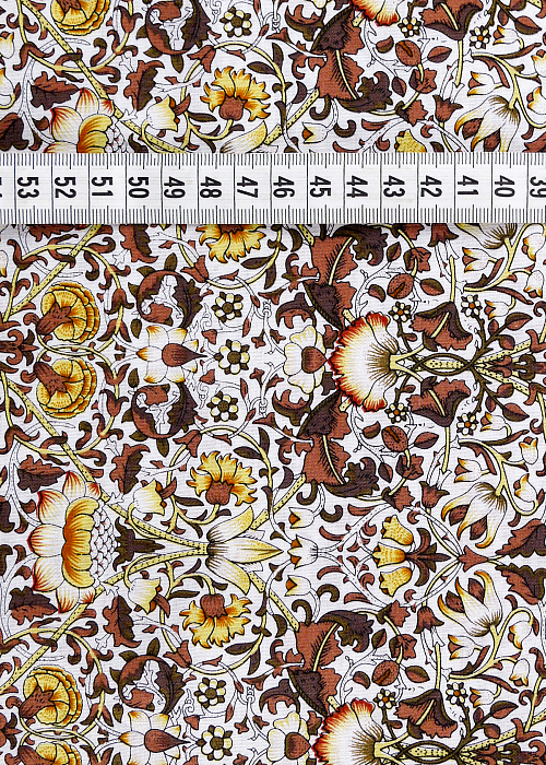 Ткань хлопок плательные ткани белый коричневый, цветы, ALFA C (арт. 128582)