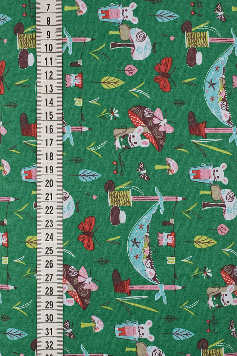 Ткань хлопок пэчворк зеленый, детская тематика, ALFA (арт. AL-6882)