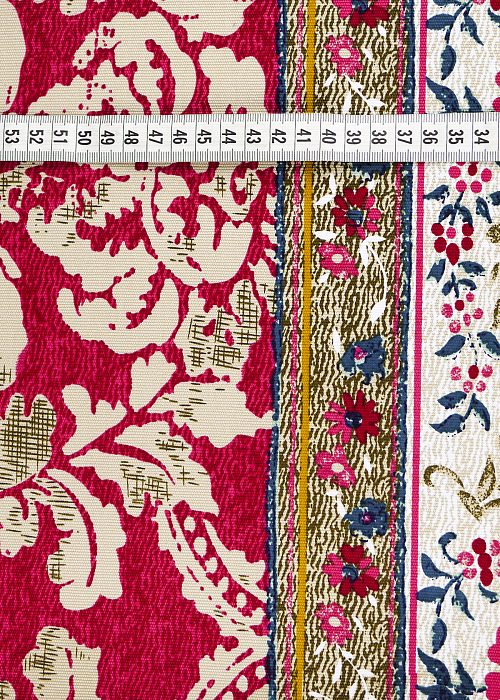 Ткань хлопок сумочные красный бежевый разноцветные, цветы бордюры, ALFA KANVAS (арт. AL-KNV50)