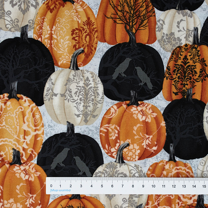 Ткань хлопок пэчворк оранжевый, дамаск хеллоуин, Studio E (арт. 5717-93)