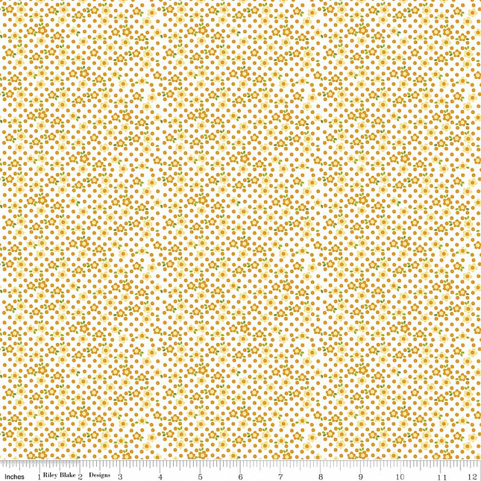 Ткань хлопок пэчворк желтый, мелкий цветочек горох и точки, Riley Blake (арт. 177156)