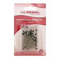 Булавки портновские Aurora AU-100WB со стеклянной головкой 37 мм 100 шт.