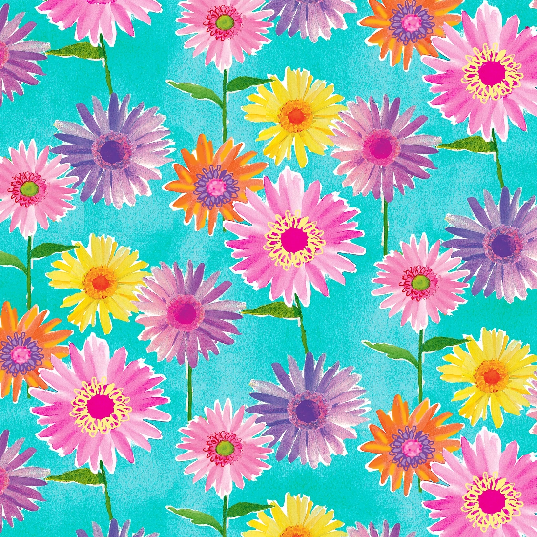 Ткань хлопок для пэчворка разноцветные голубой, цветы, Blank Quilting (арт. 249678)