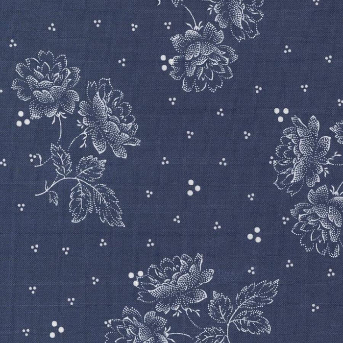 Ткань хлопок пэчворк синий, цветы, Moda (арт. 14943 15)