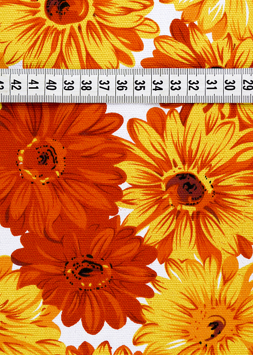 Ткань хлопок сумочные желтый белый оранжевый, цветы, ALFA KANVAS (арт. AL-KNV64)