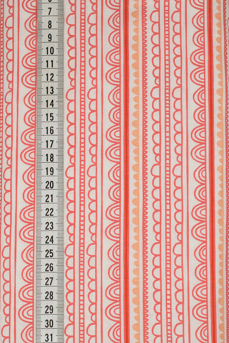 Ткань хлопок пэчворк красный розовый белый, полоски завитки, ALFA (арт. 232122)