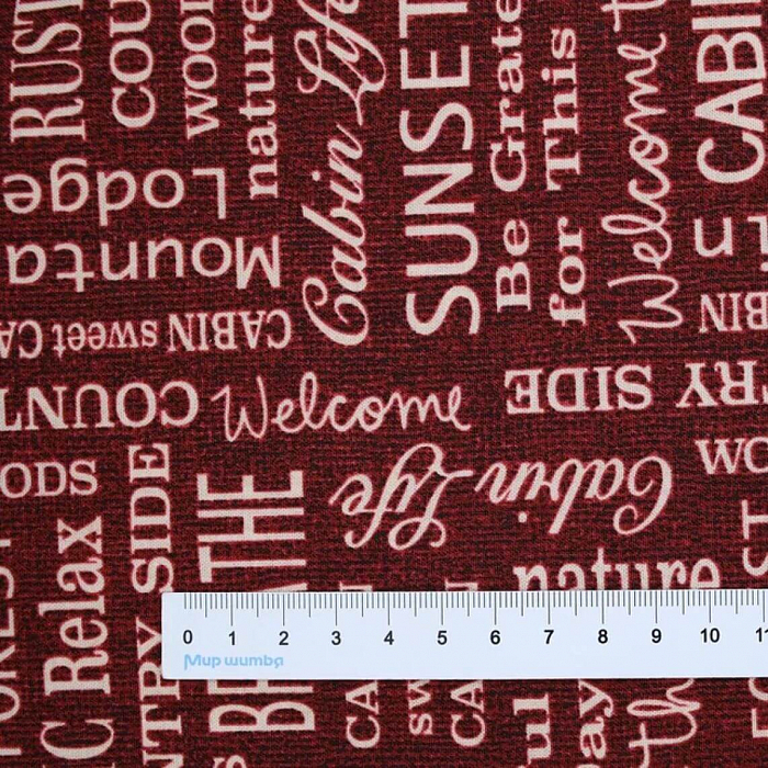 Ткань хлопок пэчворк бордовый, надписи, Benartex (арт. 1605310B)