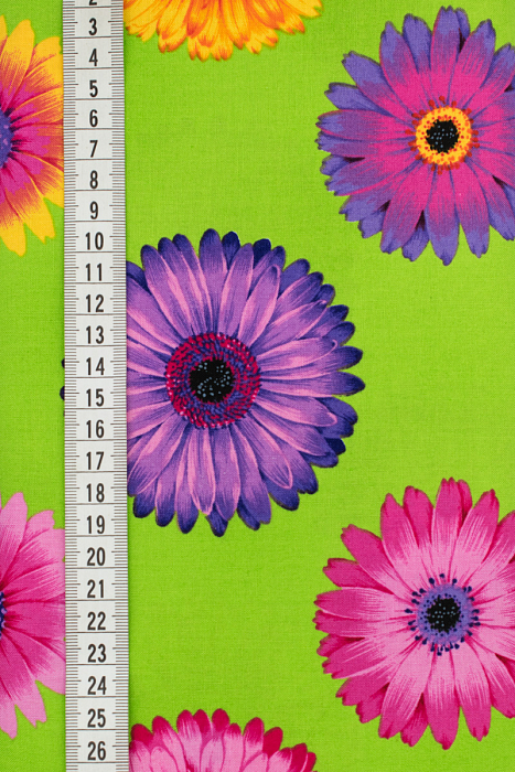 Ткань хлопок пэчворк зеленый разноцветные, цветы, ALFA (арт. 212954)