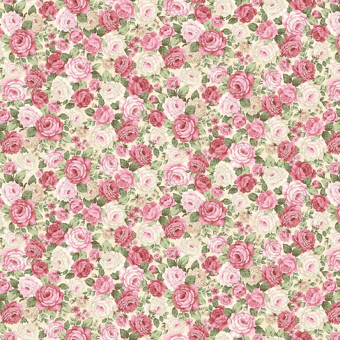 Ткань хлопок для пэчворка бежевый, цветы, Henry Glass (арт. 3413-44 Cream)
