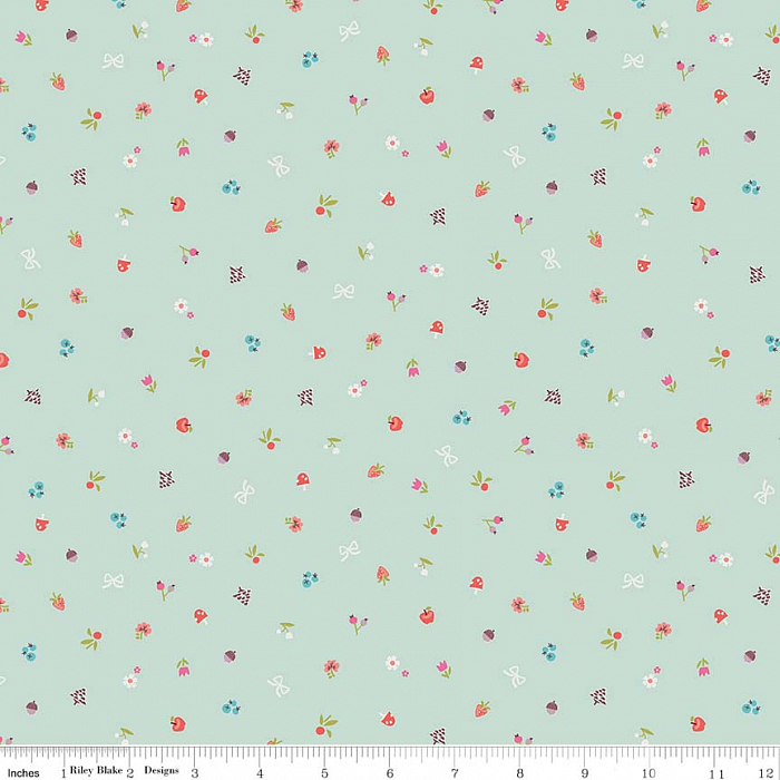 Ткань хлопок пэчворк зеленый, мелкий цветочек ягоды и фрукты, Riley Blake (арт. )
