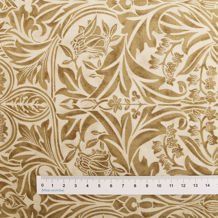 Ткань хлопок пэчворк бежевый, фактура дамаск флора, FreeSpirit (арт. PWWM054.GOLD)