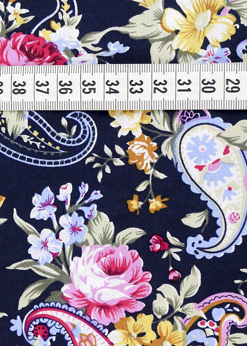 Ткань хлопок плательные ткани розовый черный голубой, цветы пейсли, ALFA C (арт. 128594)