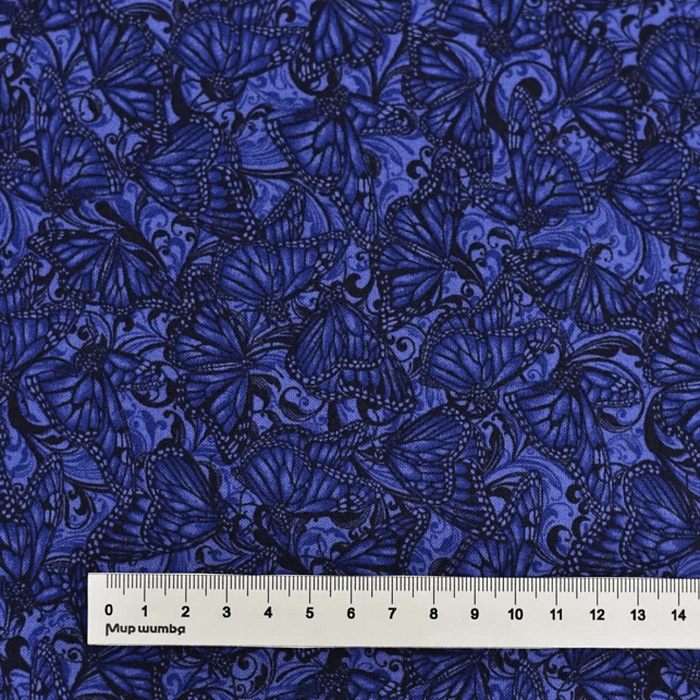 Ткань хлопок пэчворк синий, птицы и бабочки животные, Benartex (арт. 10217-54)