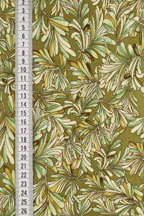 Ткань хлопок пэчворк зеленый коричневый травяной, цветы, ALFA (арт. 213243)