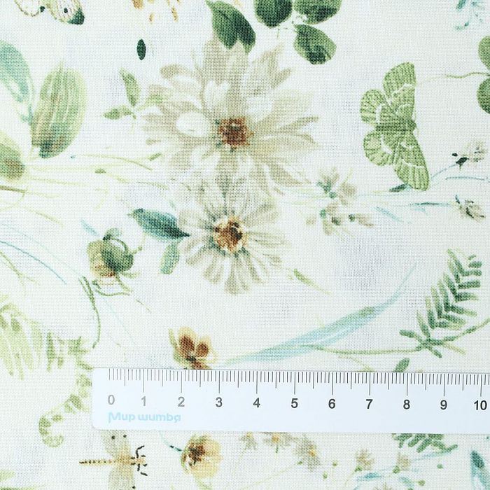 Ткань хлопок пэчворк зеленый, цветы, Wilmington Prints (арт. AL-12336)