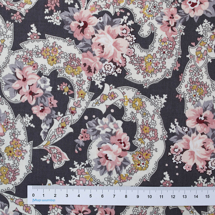 Ткань хлопок пэчворк серый, цветы пейсли, Riley Blake (арт. SC10701-CHARCOAL)