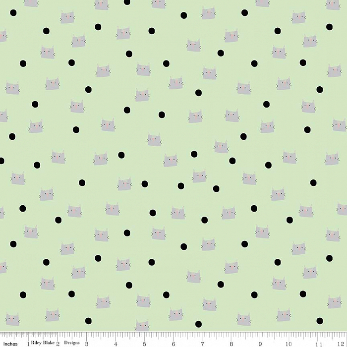 Ткань хлопок пэчворк зеленый, коты и кошки, Riley Blake (арт. C7844-GREEN)
