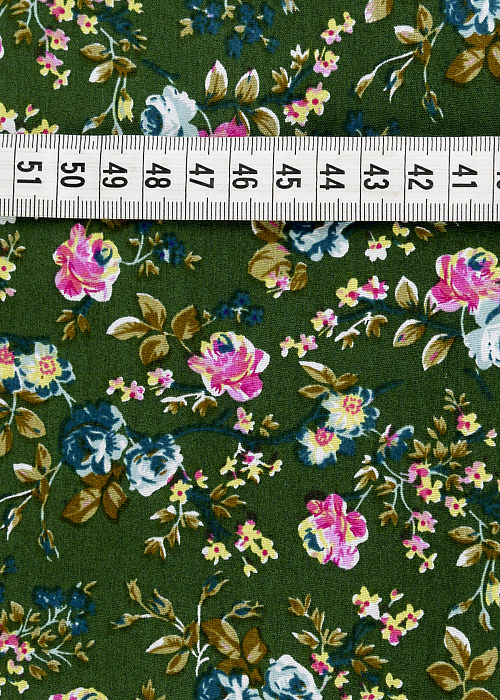 Ткань хлопок плательные ткани зеленый розовый бирюзовый, цветы, ALFA C (арт. 128621)