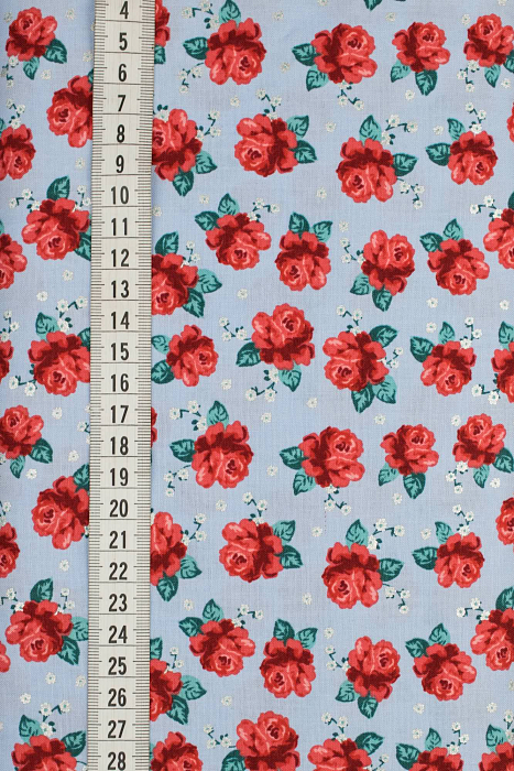 Ткань хлопок пэчворк красный голубой, цветы, ALFA (арт. 229536)