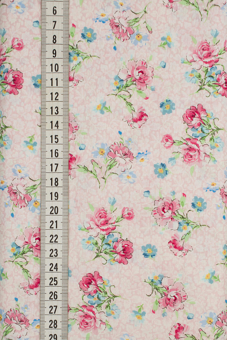 Ткань хлопок пэчворк розовый голубой, цветы, ALFA (арт. 229517)