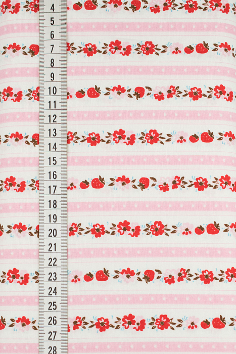 Ткань хлопок пэчворк красный розовый белый, полоски цветы бордюры, ALFA (арт. 234778)