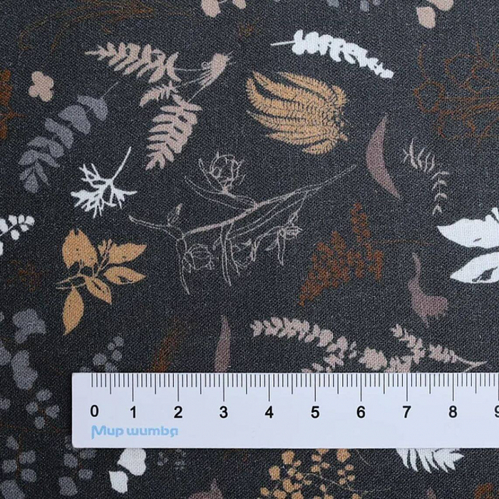Ткань хлопок пэчворк черный, птицы и бабочки флора, P&B (арт. 4903 K)