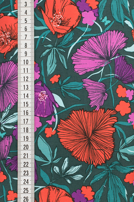 Ткань хлопок пэчворк разноцветные бирюзовый, цветы, ALFA (арт. 213468)