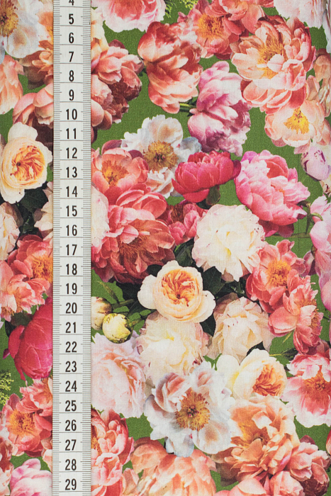 Ткань хлопок пэчворк зеленый розовый малиновый, цветы, ALFA Z DIGITAL (арт. 224328)