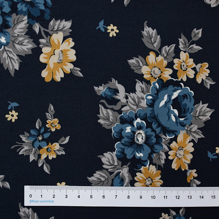 Ткань хлопок пэчворк синий, цветы, Riley Blake (арт. C10250-NAVY)