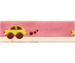 Лента жаккардовая Машинки 2 см, розовый/желтый