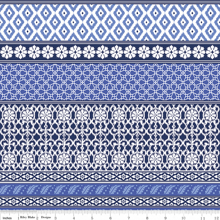 Ткань хлопок пэчворк синий голубой, полоски бордюры, Riley Blake (арт. 250322)