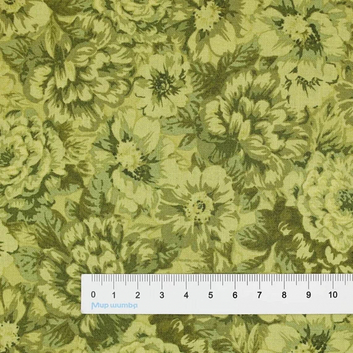Ткань хлопок пэчворк зеленый, цветы, Maywood Studio (арт. MAS10282-G)