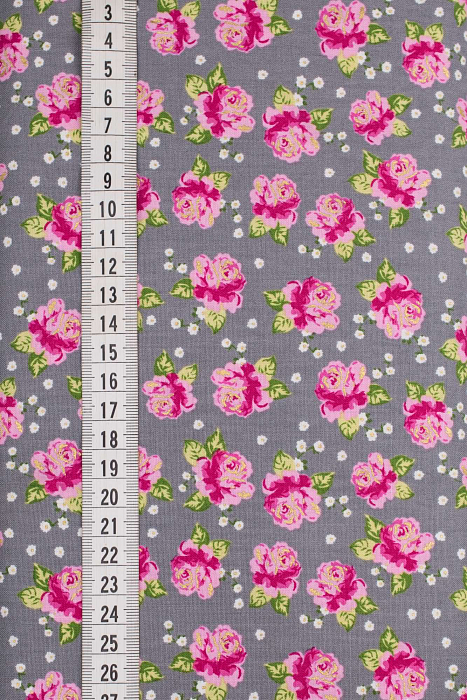 Ткань хлопок пэчворк розовый серый, цветы, ALFA (арт. 229567)