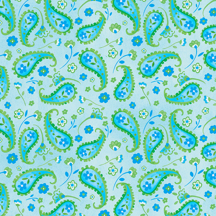 Ткань хлопок пэчворк голубой бирюзовый, пейсли, Blank Quilting (арт. 249679)