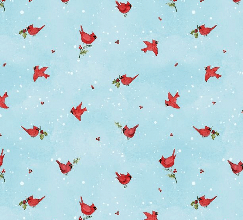 Ткань хлопок пэчворк голубой, птицы и бабочки праздники новый год, Wilmington Prints (арт. 3023-39685-437)