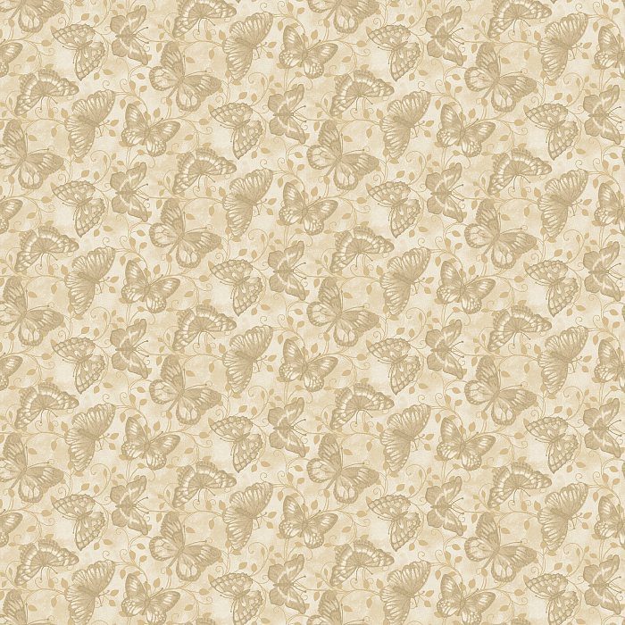 Ткань хлопок пэчворк бежевый, птицы и бабочки, Benartex (арт. 253305)