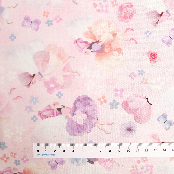 Ткань хлопок пэчворк розовый, птицы и бабочки цветы пастельные тона флора, Michael Miller (арт. DDC9978-PINK-D)