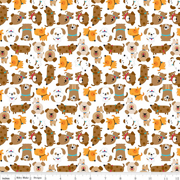 Ткань хлопок пэчворк белый коричневый, детская тематика животные собаки, Riley Blake (арт. 244506)
