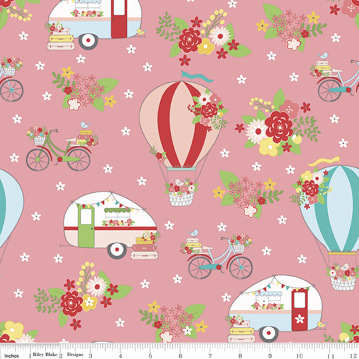 Ткань хлопок пэчворк розовый, путешествия детская тематика транспорт, Riley Blake (арт. C7270-PINK)