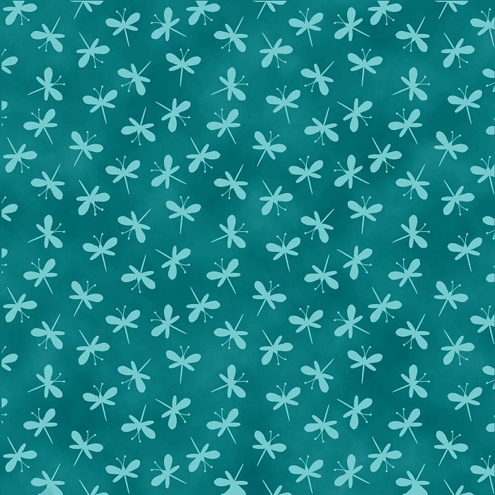 Ткань хлопок пэчворк бирюзовый, птицы и бабочки муар, Blank Quilting (арт. 249685)
