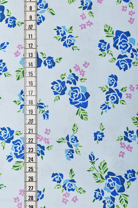 Ткань хлопок пэчворк голубой, цветы, ALFA (арт. AL-10790)