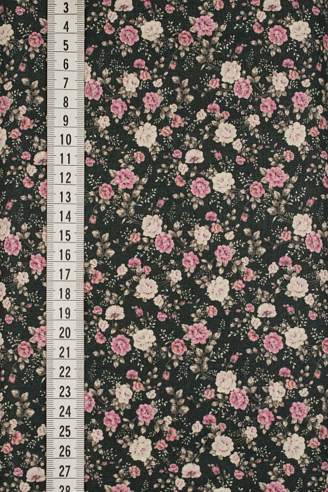 Ткань хлопок пэчворк розовый черный, мелкий цветочек, ALFA Z DIGITAL (арт. 224291)