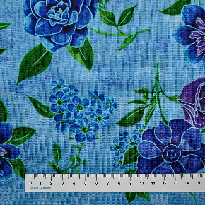 Ткань хлопок пэчворк синий, цветы флора, Blank Quilting (арт. 1421-70)